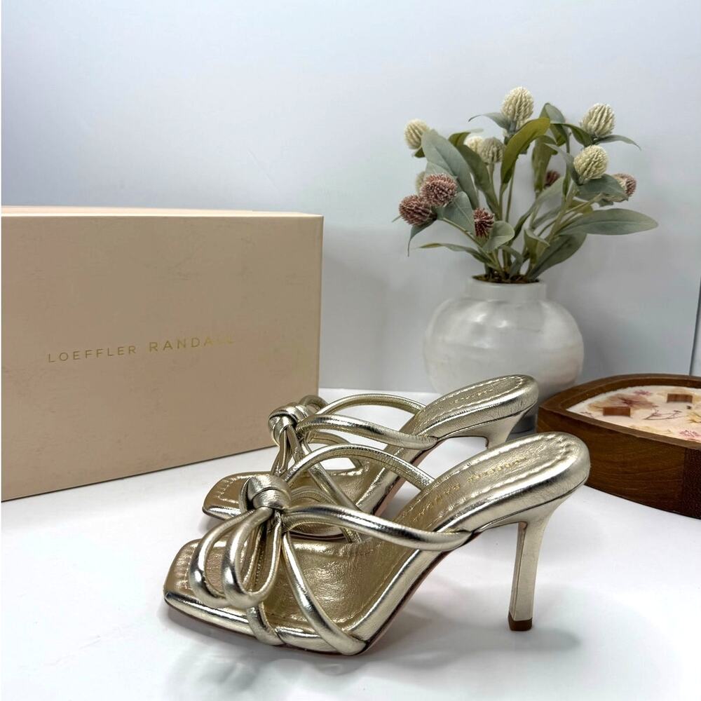 Loeffler Randall Margi Bow Knot Sandals Metallic Champagne Women 5.5 B Tried On